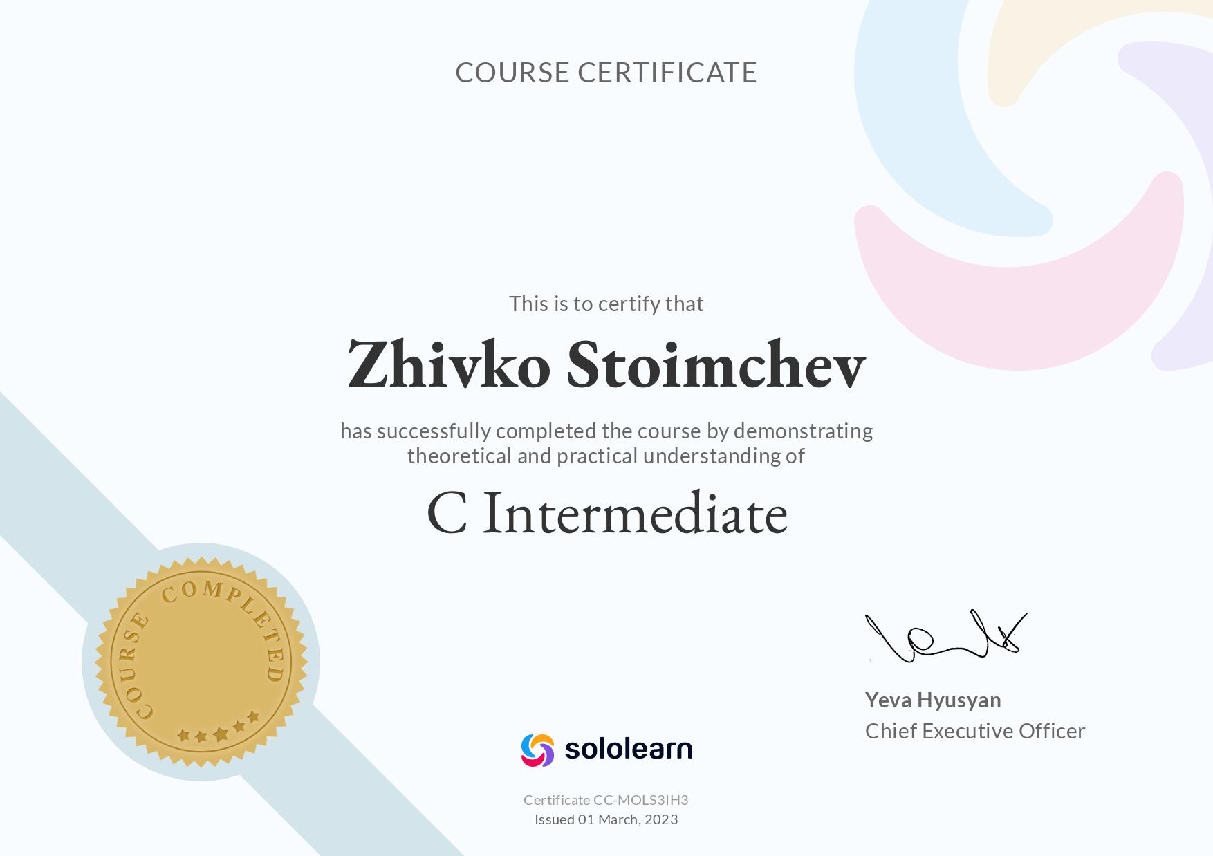 SoloLearn certificate